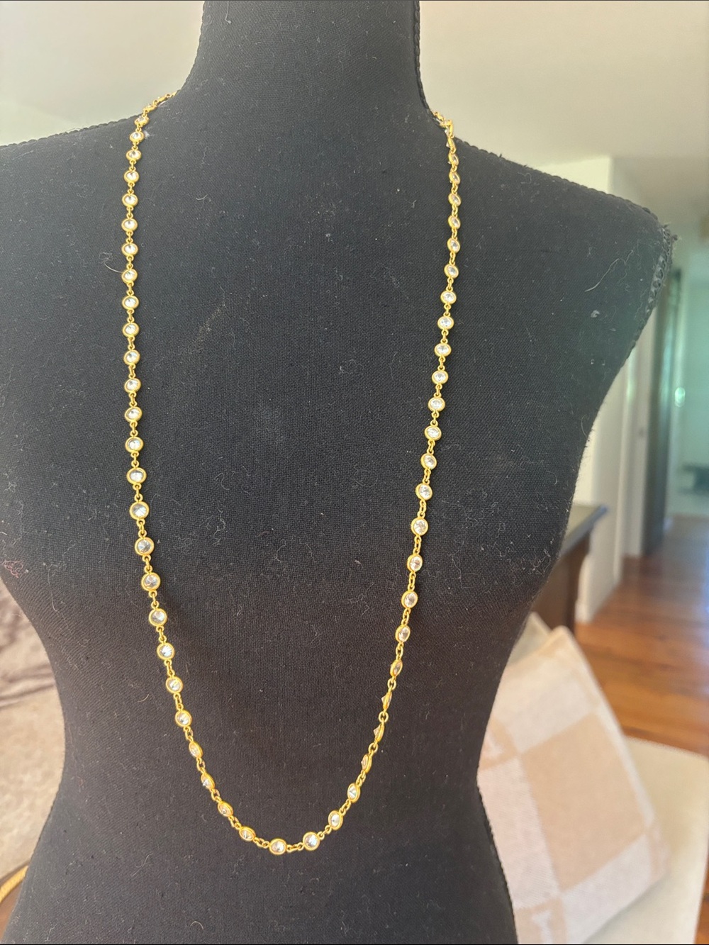Gold Crystal Station Long Necklace - Elegant Women’s Jewelry
